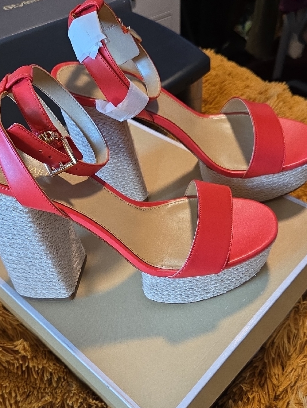 Michael Kors Coral-Red Ankle-Strap Espadrille Wedges - Picture 7 of 9